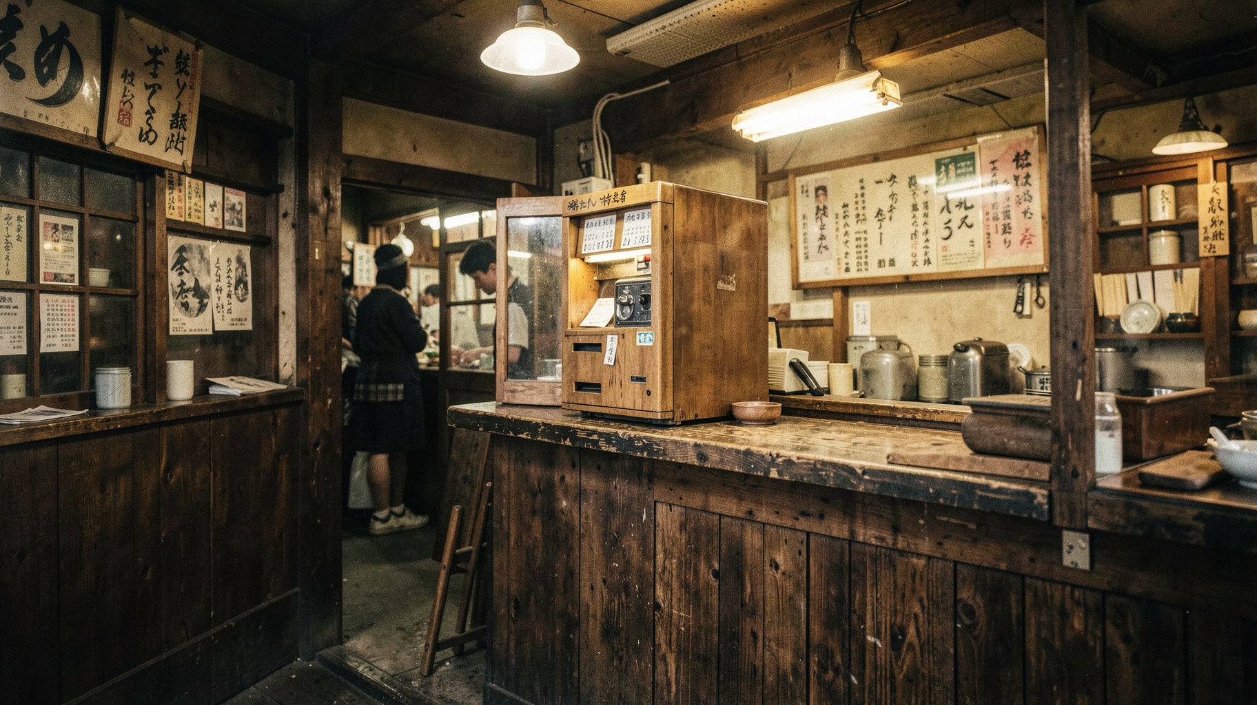 昭和期の面影を残す立ち食いそば店の店内